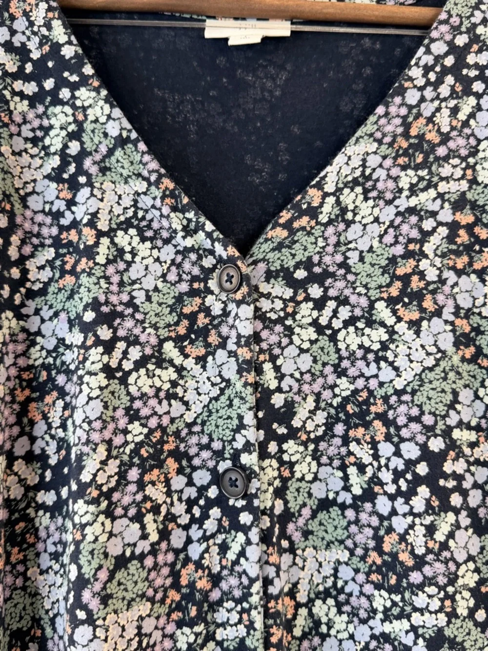 J. Jill Navy Ditsy Floral V-Neck Midi Dress Short Sleeve Tall L Cotton - Picture 4 of 7